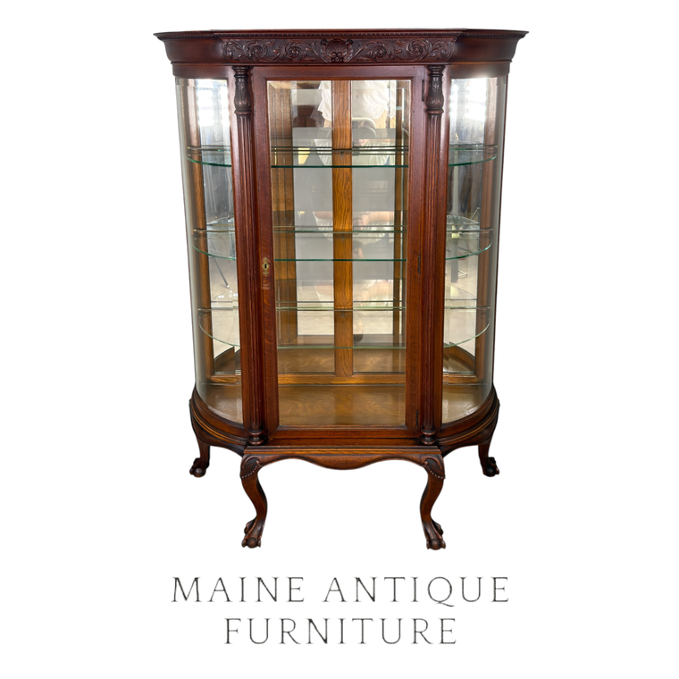 Antique China Cabinet, Closet, Victorian, Tiger Oak, Curved Beveled Glass #22660
