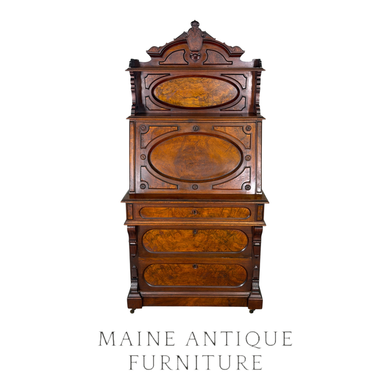Antique Secretary Desk, Outstanding, Victorian, Burl Walnut #22683