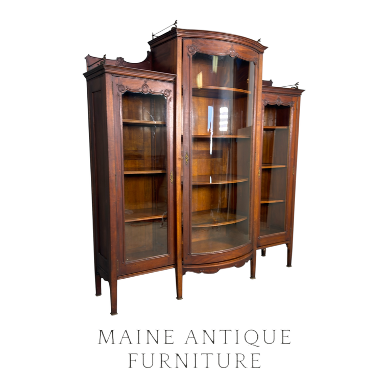 Antique Bookcase, Victorian, Mahogany, Three-Door, Curved Glass #22673