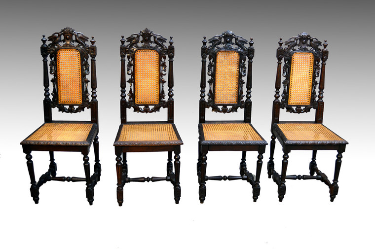 SOLD Antique Set of 4 Oak Carved Chairs with Birds