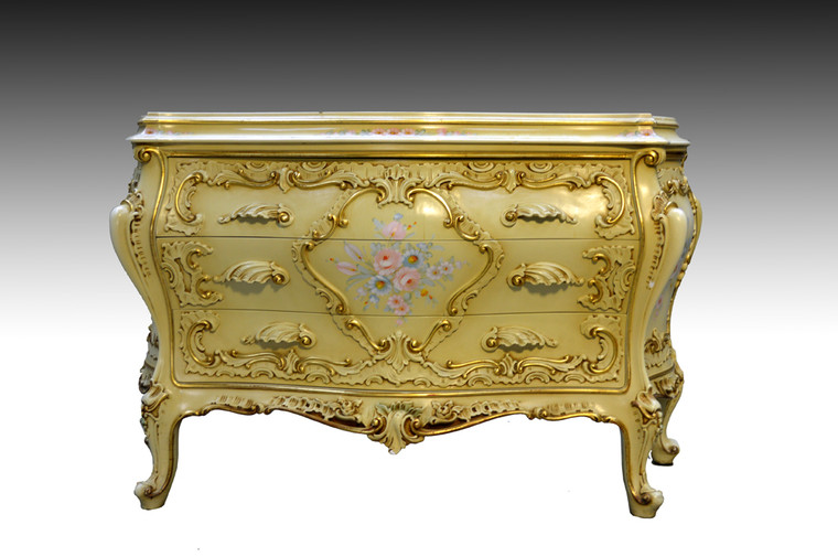 SOLD French Style Hand Decorated Bombay Carved Chest
