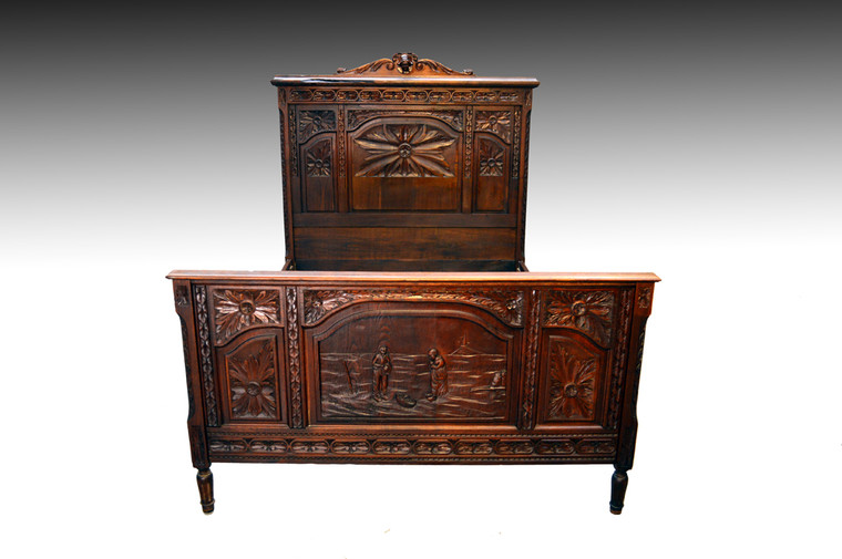 SOLD Antique Carved Oak Britton Story Bed