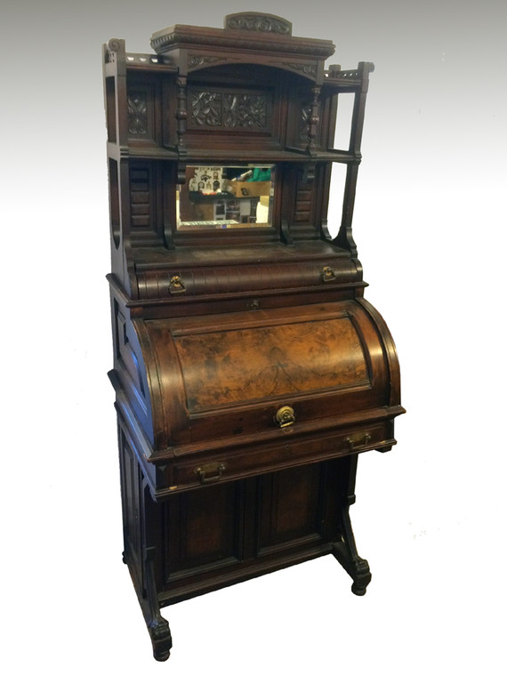 SOLD Rare Victorian Cylinder Davenport Gallery Top Desk