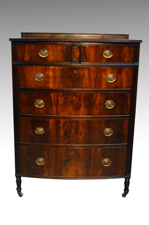 SOLD Berkey and Gay Flame Mahogany Bow Front Tall Chest