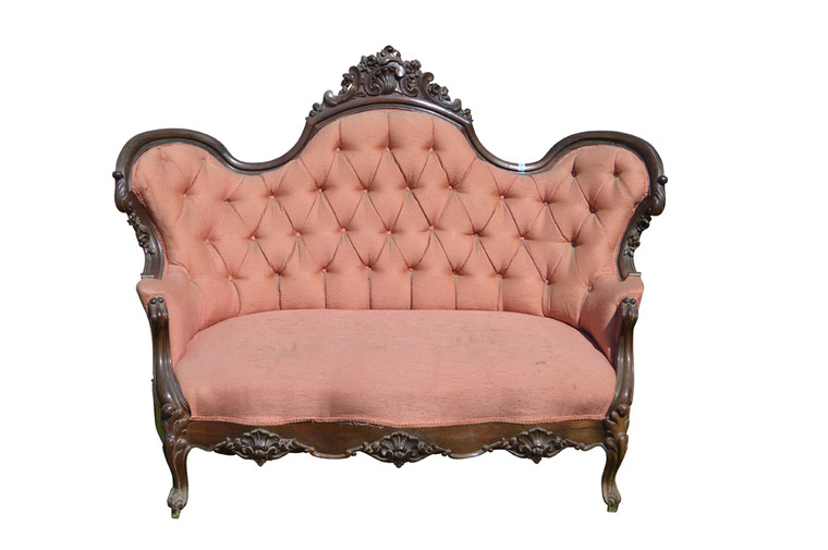 SOLD Victorian Civil War Hand Carved Rosewood Sofa