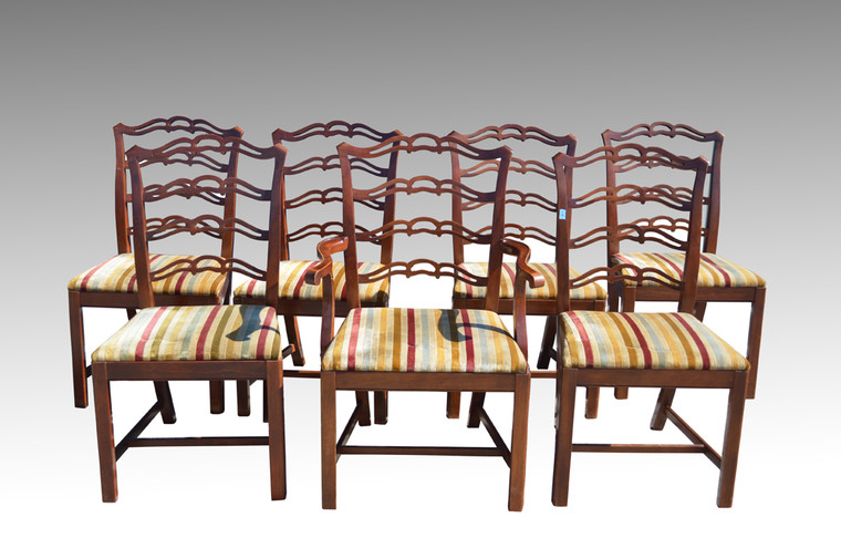 SOLD Set of 7 Mahogany Chippendale Ribbon Back Dining Room Chairs
