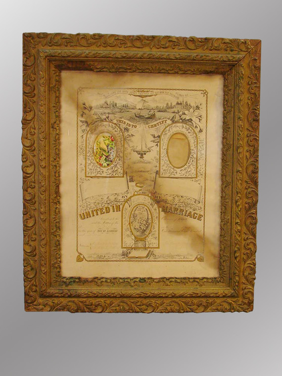 SOLD Antique Picture Frame with Marriage Certificate