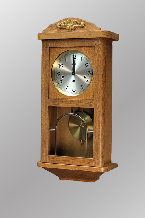 SOLD  Antique Oak Carved Wall Clock with Beveled Leaded Glass