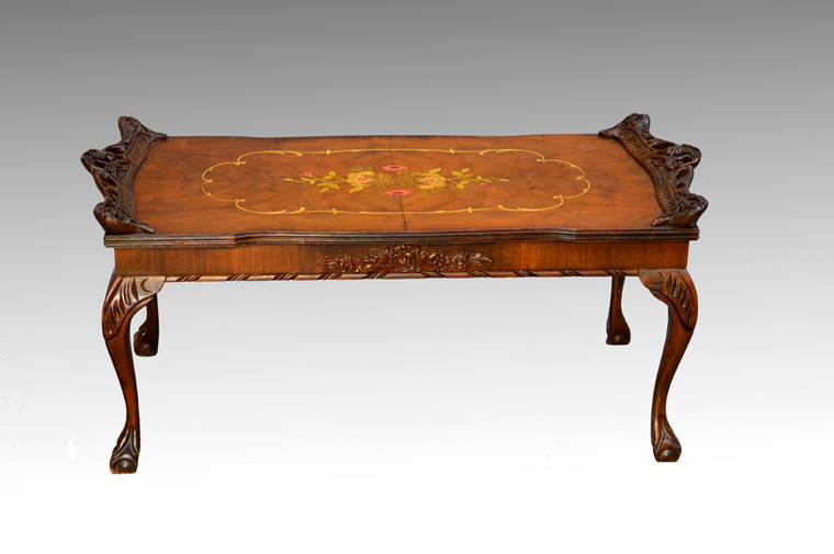 SOLD Antique French Victorian Multi-Color Inlaid Ball and Claw Coffee Table