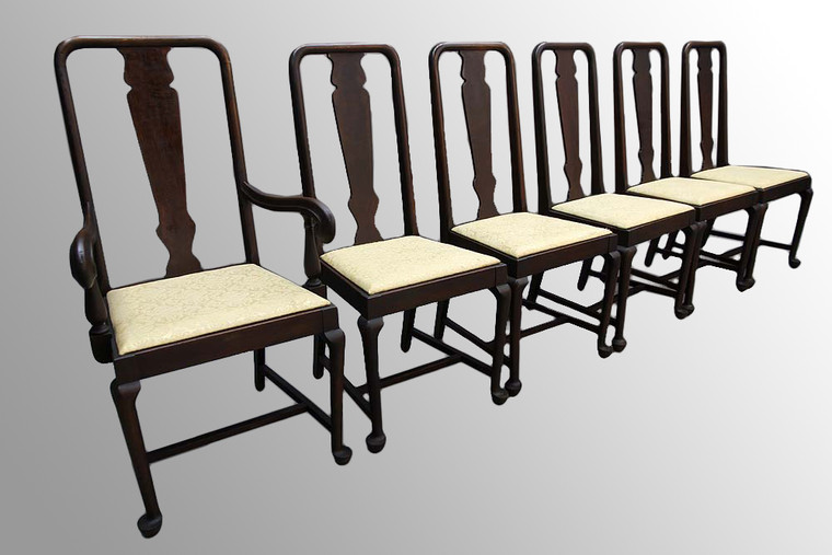SOLD Set of  6 Queen Anne Chippendale Dining Chairs