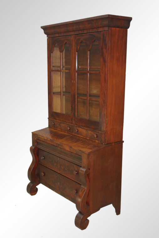 SOLD Antique Period Flame Mahogany Secretary Bookcase Desk