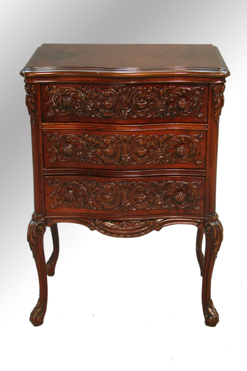 SOLD Antique Burl Walnut French Carved Three-drawer Chest