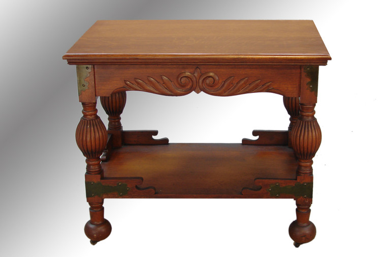 SOLD Antique Oak Carved Lamp Table