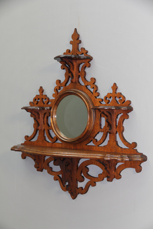 SOLD Antique Hanging Victorian Walnut Whatnot Shelf with Mirror