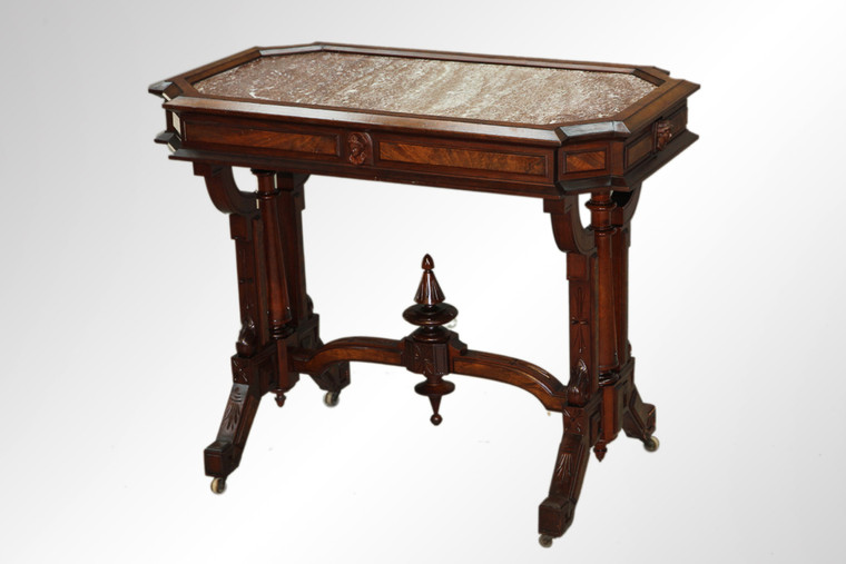 SOLD Antique Victorian Marble Top Parlor Stand with Jenny Lind Heads