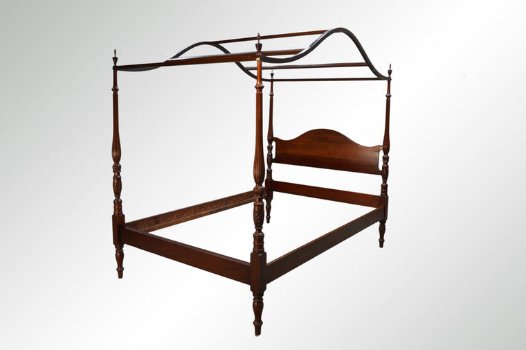 SOLD Vintage Mahogany Rice Carved Full Size Canopy Bed