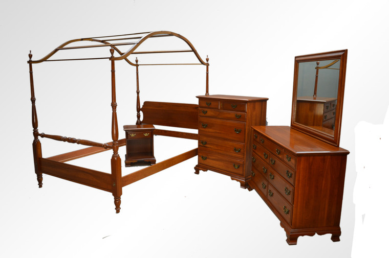 SOLD Vintage Cherry Solid Chippendale Bedroom Set by Jamestown Sterling Corp.