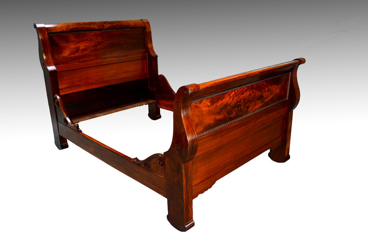 SOLD  Vintage Mahogany Empire Sleigh Bed