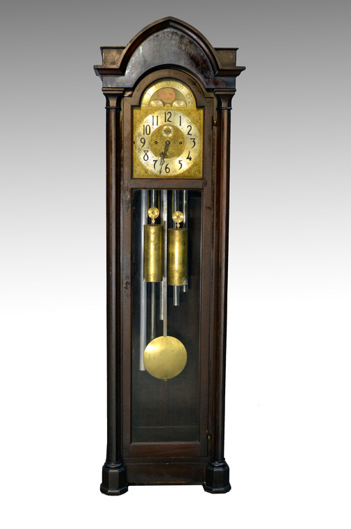 SOLD Vintage Mahogany Empire Grandfather Tubular Chime Clock