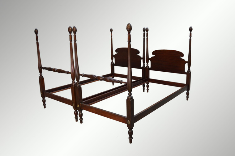 SOLD Vintage Pair of Solid Mahogany Pineapple Twin Size Poster Beds