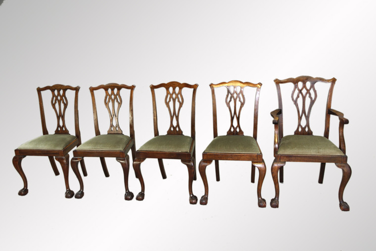SOLD Antique Set of Five Chippendale Ball and Claw Quality Chairs