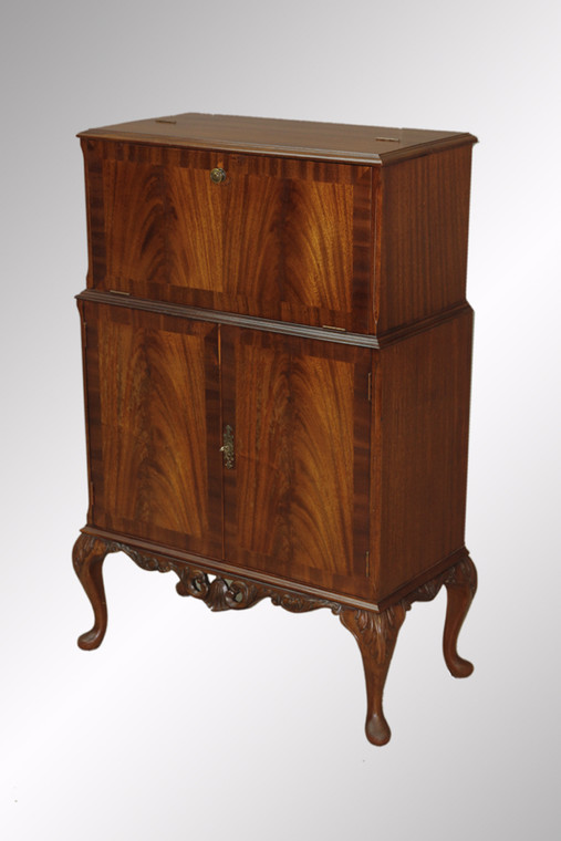 SOLD Antique Flame Mahogany Carved Chippendale Bar
