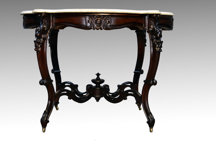 SOLD Antique Rosewood Rococo Carved Marble Top Oversized Parlor Stand
