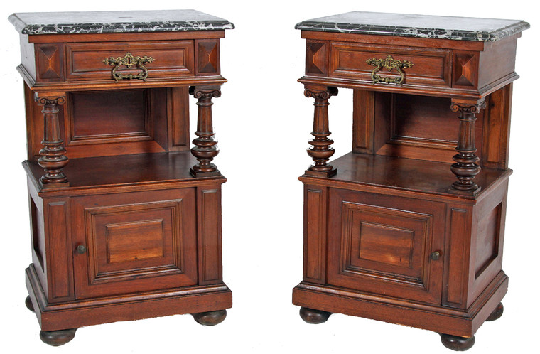 SOLD Pair of Walnut Victorian Marble Top Night Stands