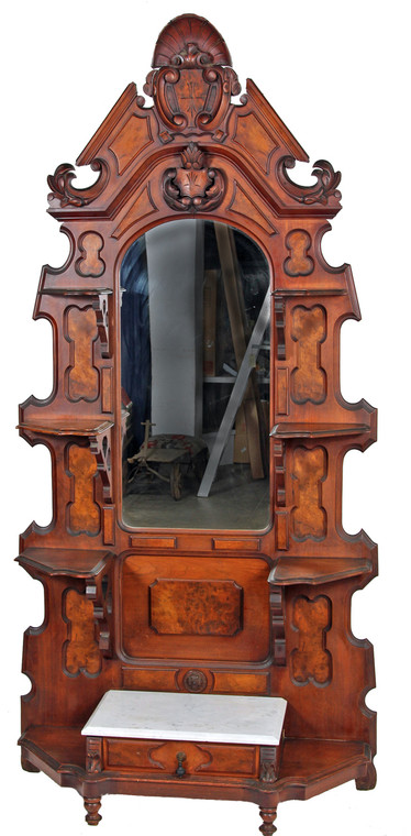 SOLD Victorian Burl Walnut Marble Top Étagère - Civil War Era