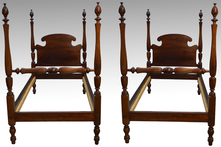 SOLD Antique Pair of Matching Pineapple Poster Twin Beds