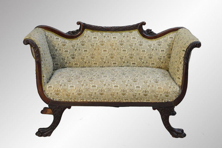 SOLD Antique Mahogany Regency Claw Foot Carved Victorian Sofa