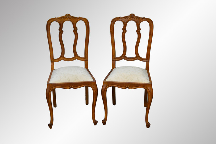 SOLD Pair of French Oak Carved Side Chairs