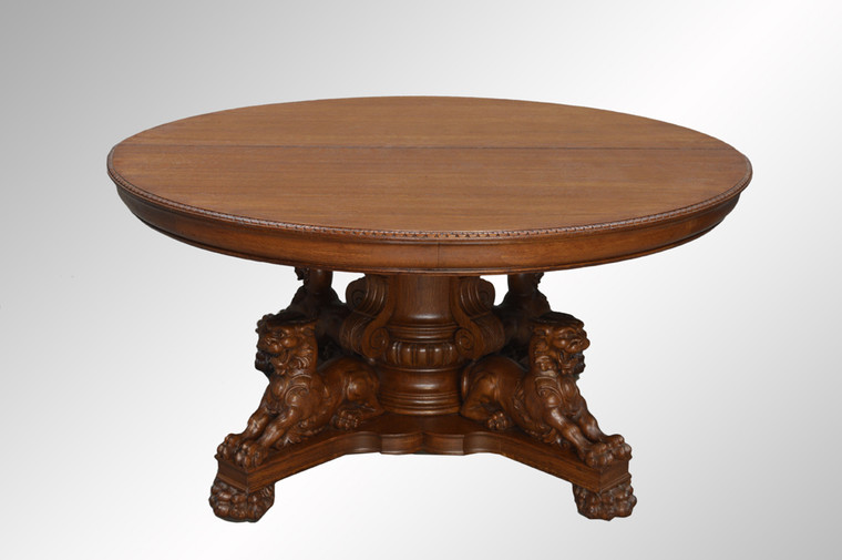 SOLD Antique Victorian Carved Full Lion Body Oak Banquet Table 1890s Horner!
