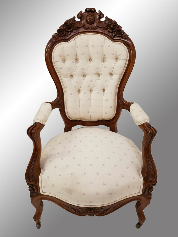 SOLD Antique Victorian Exceptional Civil War Era Hand Carved Arm Chair