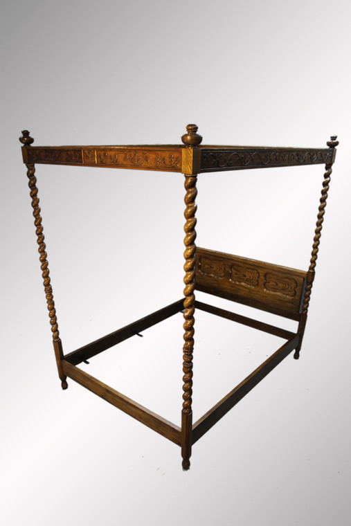 SOLD Antique Oak Carved Queen Size Canopy Bed
