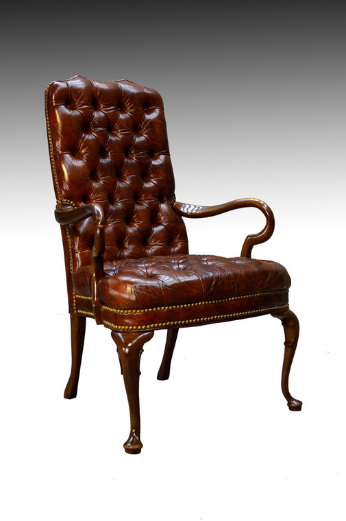 SOLD 100% Genuine Leather Chippendale Tufted Arm Chair by Schafer Brothers