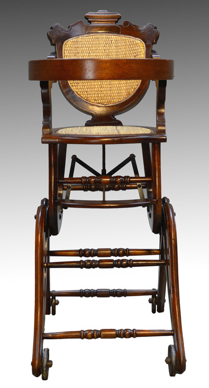 SOLD Victorian Burl Walnut Children’s Collapsible Stroller High Chair Rocker