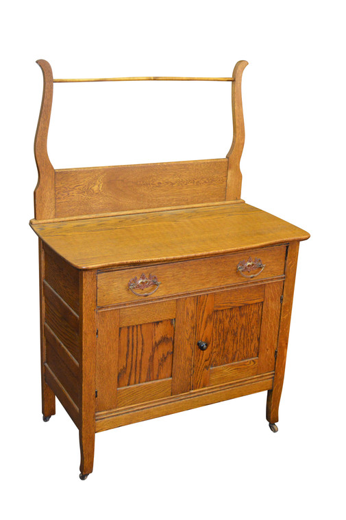 SOLD Oak Victorian Commode / Wash Stand with Towel Bar