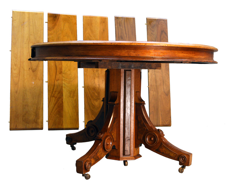SOLD Round Victorian Burl Walnut 45" Dining Table