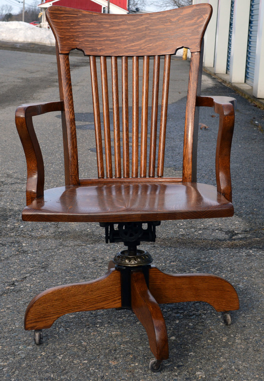 SOLD Antique Victorian Tiger Oak Lawyers Swivel Office Chair - Beautiful