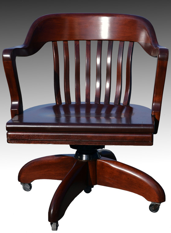 SOLD Barrel Back Mahogany Swivel Office Chair