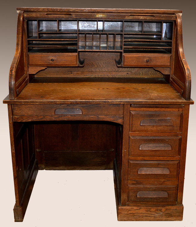 SOLD Oak Raised Panel Roll Top Desk