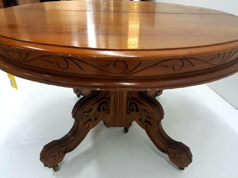 SOLD Victorian Carved Walnut Dining Table – 4 Leaves