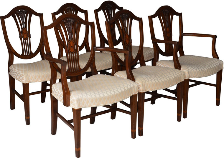 SOLD Set of 6 Custom Inlaid Prince of Wales Dining Chairs