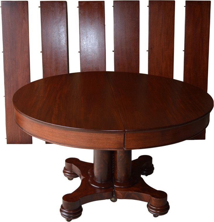 SOLD Round Mahogany Empire Dining Banquet Table w/6 Leaves