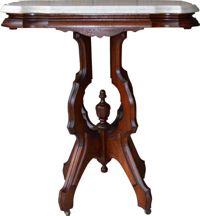 SOLD Victorian Burl Walnut Marble Top Shapely Table