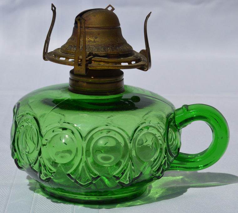 SOLD Rare Green Bulls Eye Oil Lamp