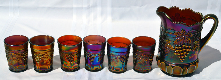 SOLD Seven Piece Carnival Northwood Grape and Cable Water Set