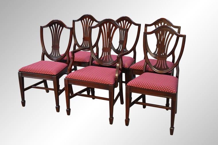 SOLD Set of Six Mahogany Duncan Phyfe Shield Back Dining Chairs