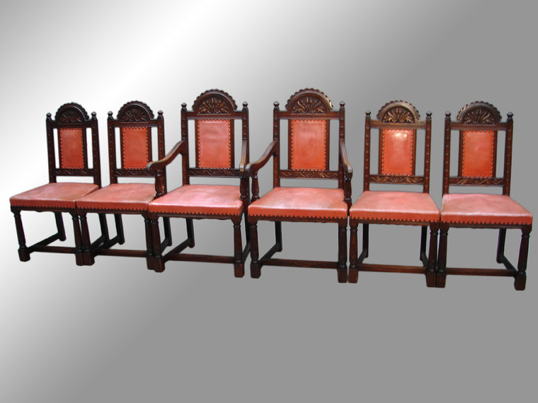 SOLD Set of 6 Oak Carved Dining Chairs